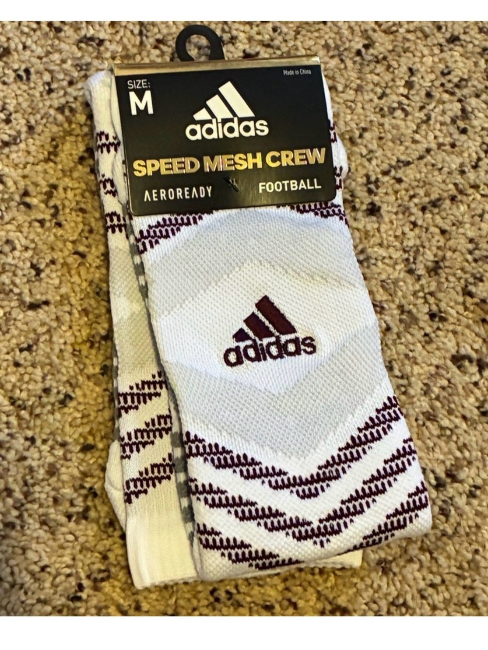 adidas Men's Speed Mesh Crew Football Socks - White & Maroon